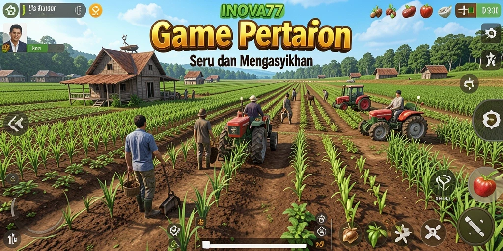 Tampilan gameplay seru di INOVA77 dengan lahan pertanian yang indah.