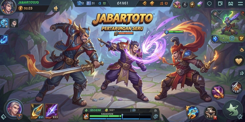 Tampilan seru pertarungan tim di JABARTOTO dalam arena MOBA.