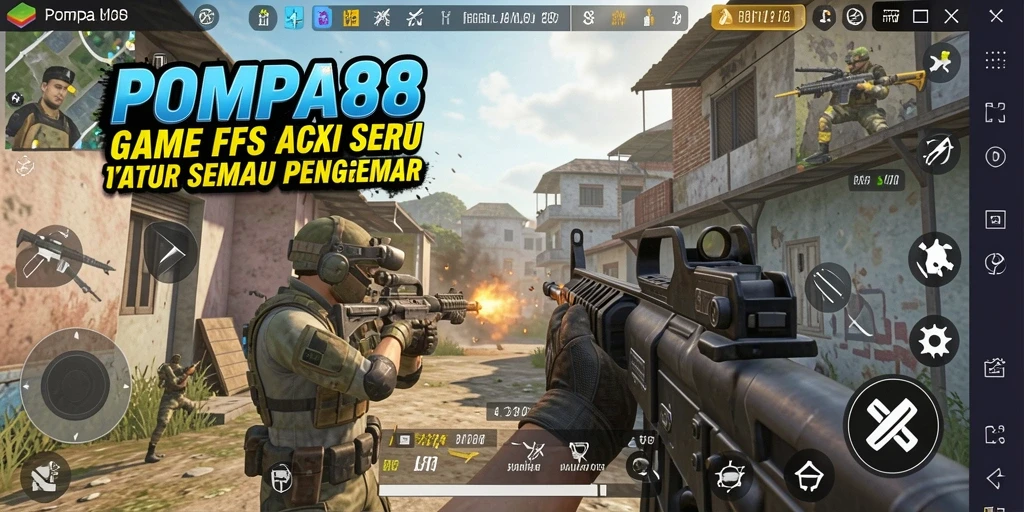 Tangkapan layar POMPA88 menampilkan aksi intens in-game di medan perang.
