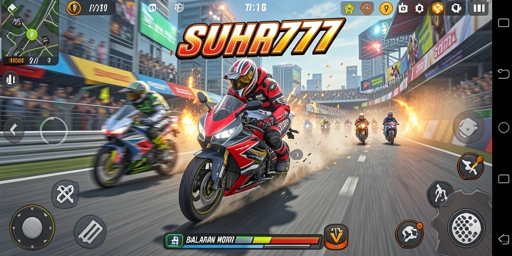 Gameplay balapan motor yang mendebarkan di SUHU777.